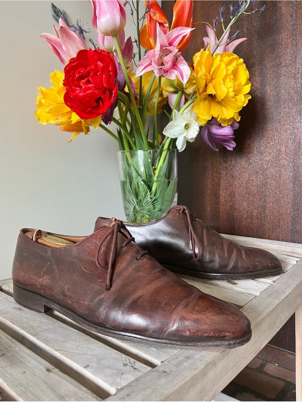 Berluti Paris Venezia Leather Wholecut Derby Shoes Brown Patina Italy